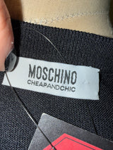 Moschino Black Wool V-Neck Tuxedo Bow Knit Sweater