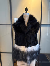 Adrienne Landau Size S Black & White Fox Rabbit Lamb Fur Vest
