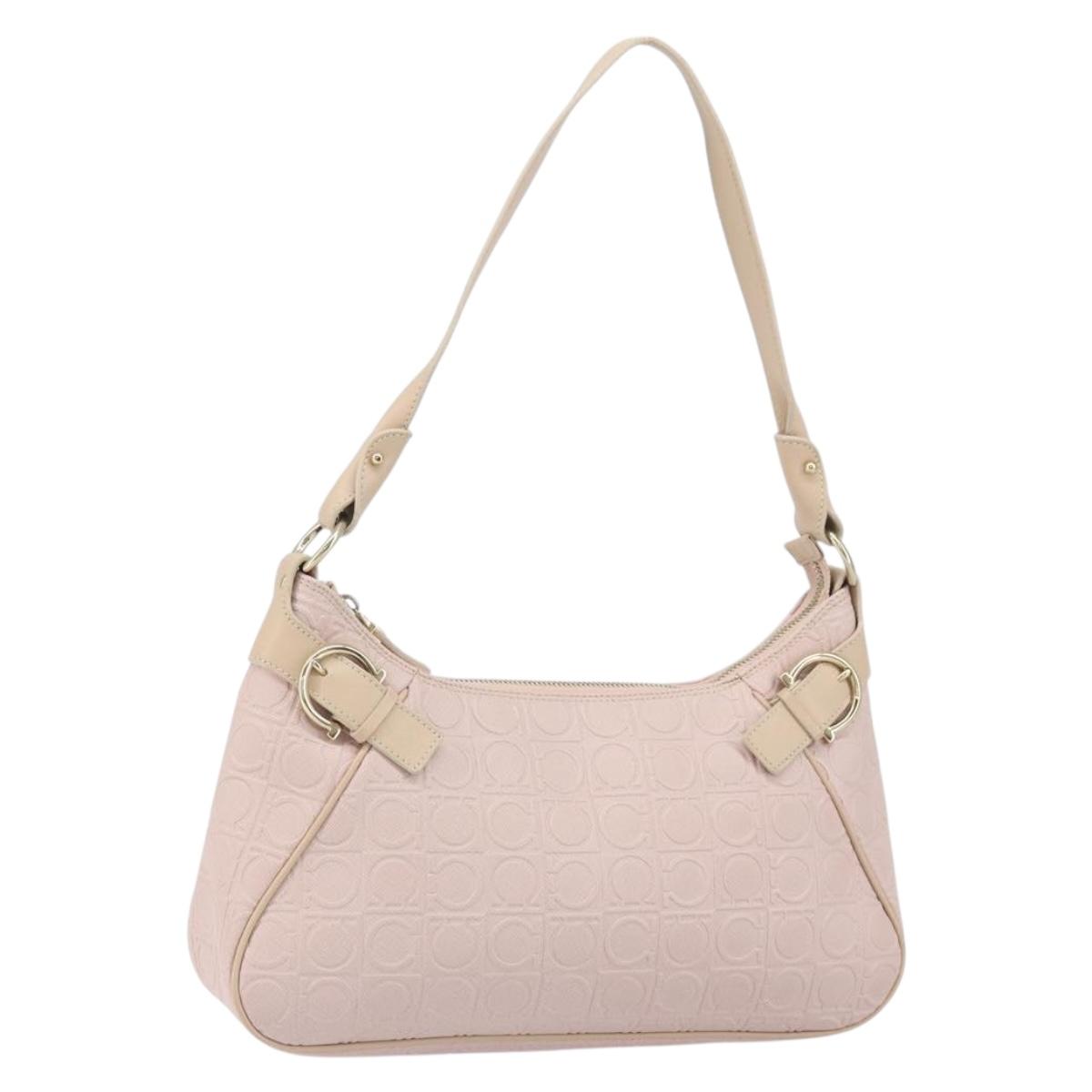 Salvatore Ferragamo Gancini Shoulder Bag Leather Pink Gold Auth hk3304