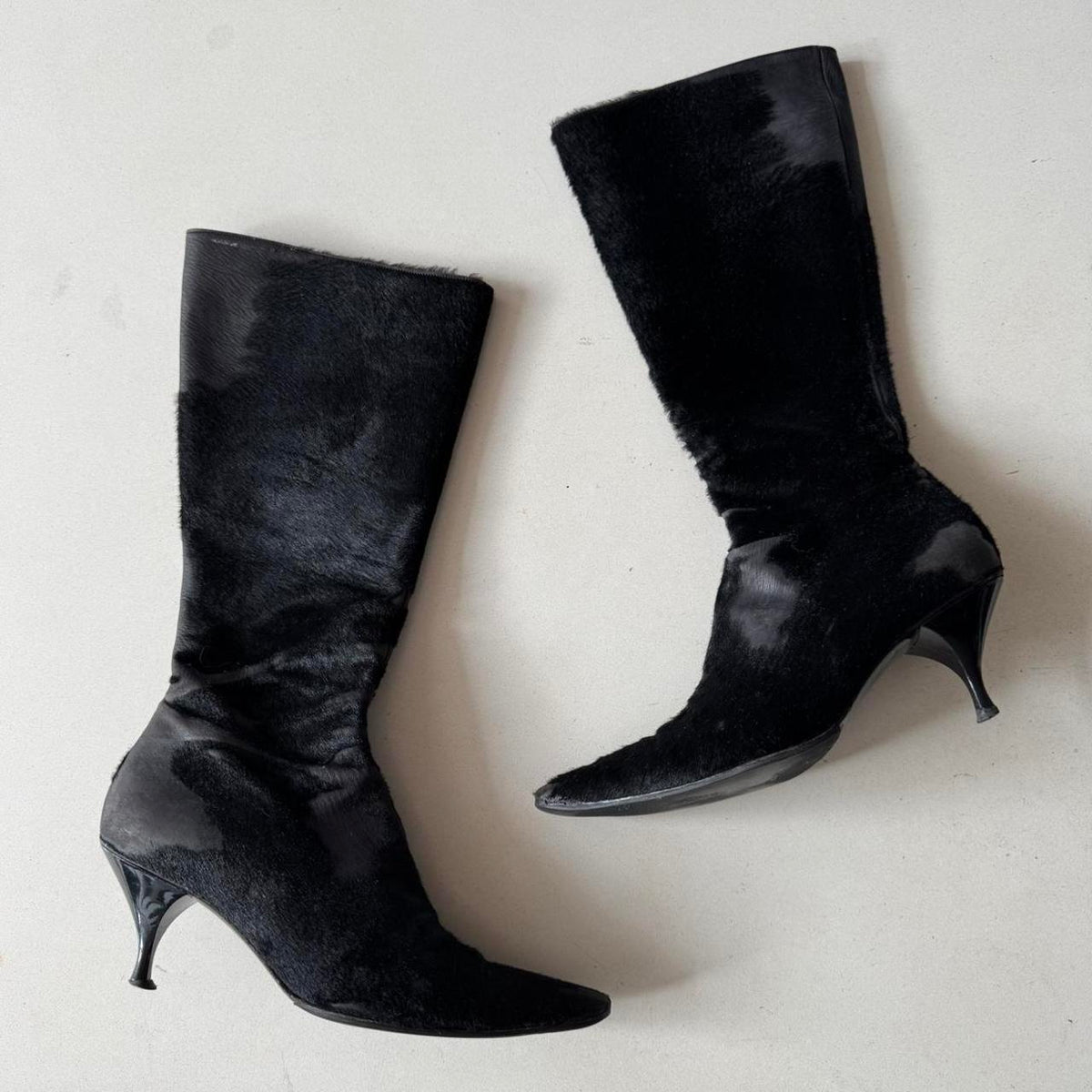 Italian Black Pony Hair Kitten Boots