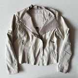 Italian Off White Leather Asymmetrical Lambskin Leather Moto Jacket