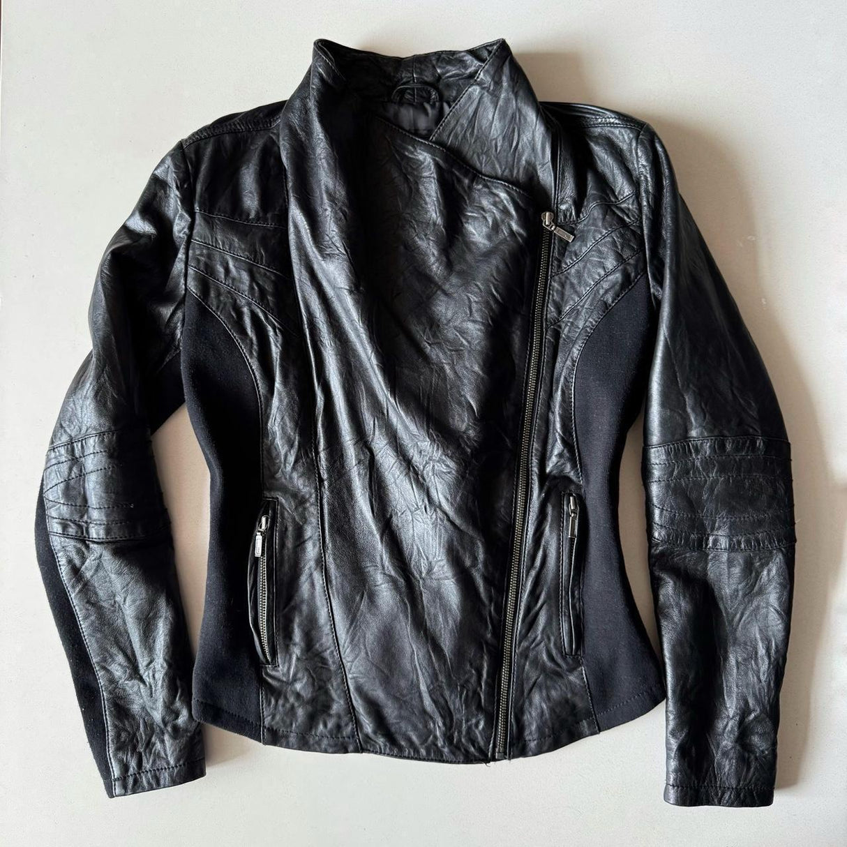 Italian Black Leather Asymmetrical Fitted Moto Jacket