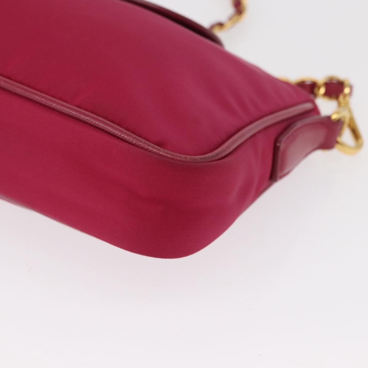 #25 Prada Chain Shoulder Bag Nylon Leather Pink Gold
