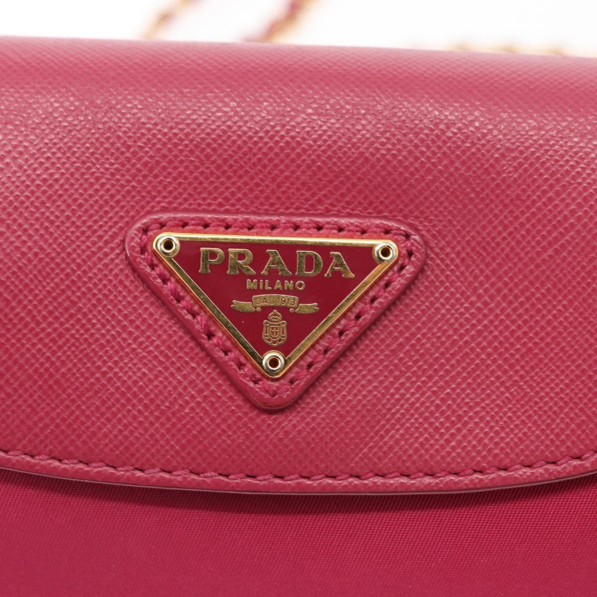 #25 Prada Chain Shoulder Bag Nylon Leather Pink Gold