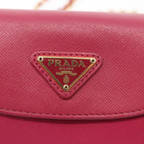 #25 Prada Chain Shoulder Bag Nylon Leather Pink Gold