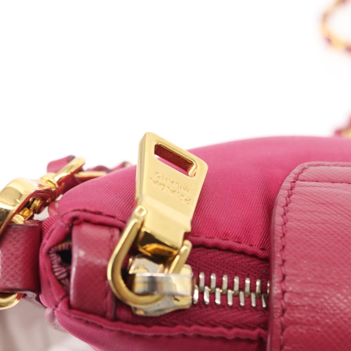 #25 Prada Chain Shoulder Bag Nylon Leather Pink Gold