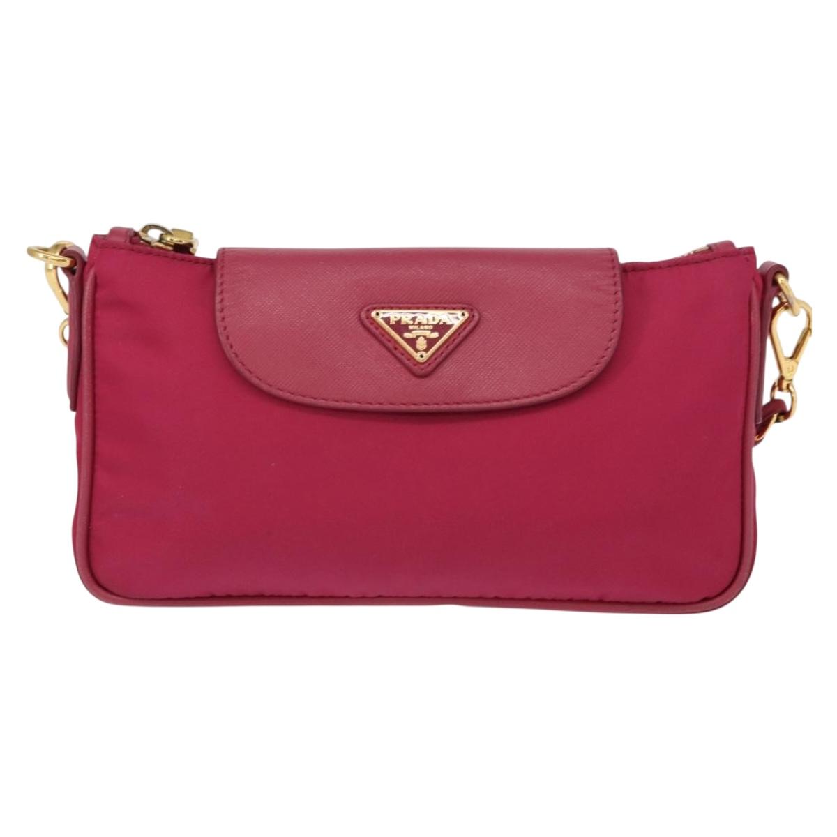 #25 Prada Chain Shoulder Bag Nylon Leather Pink Gold