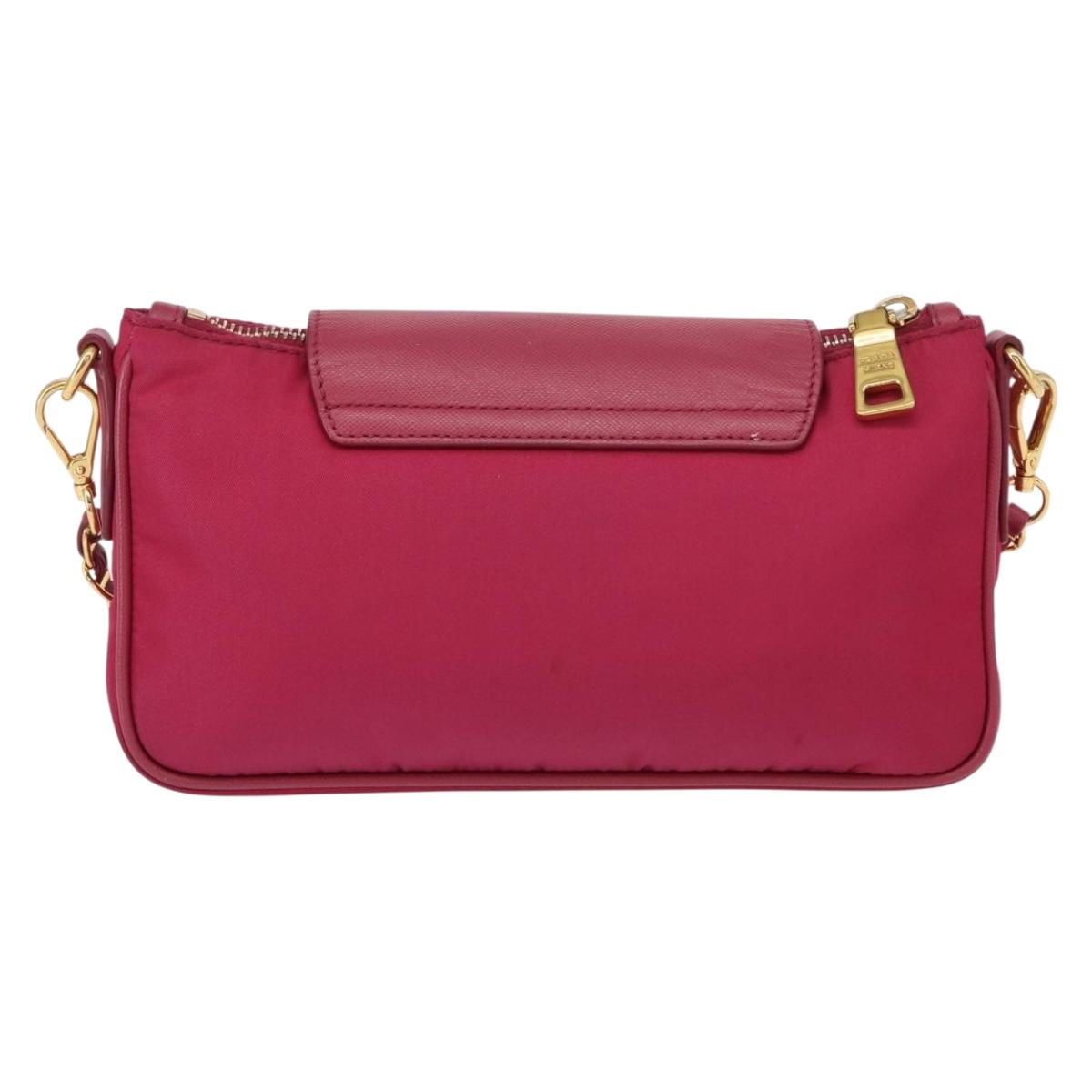 #25 Prada Chain Shoulder Bag Nylon Leather Pink Gold