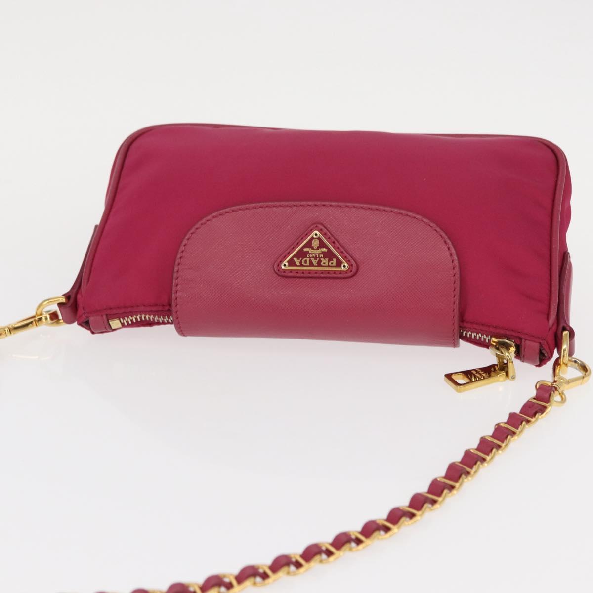 #25 Prada Chain Shoulder Bag Nylon Leather Pink Gold