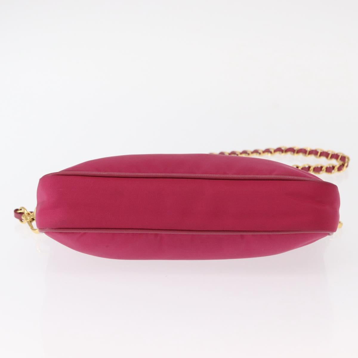 #25 Prada Chain Shoulder Bag Nylon Leather Pink Gold