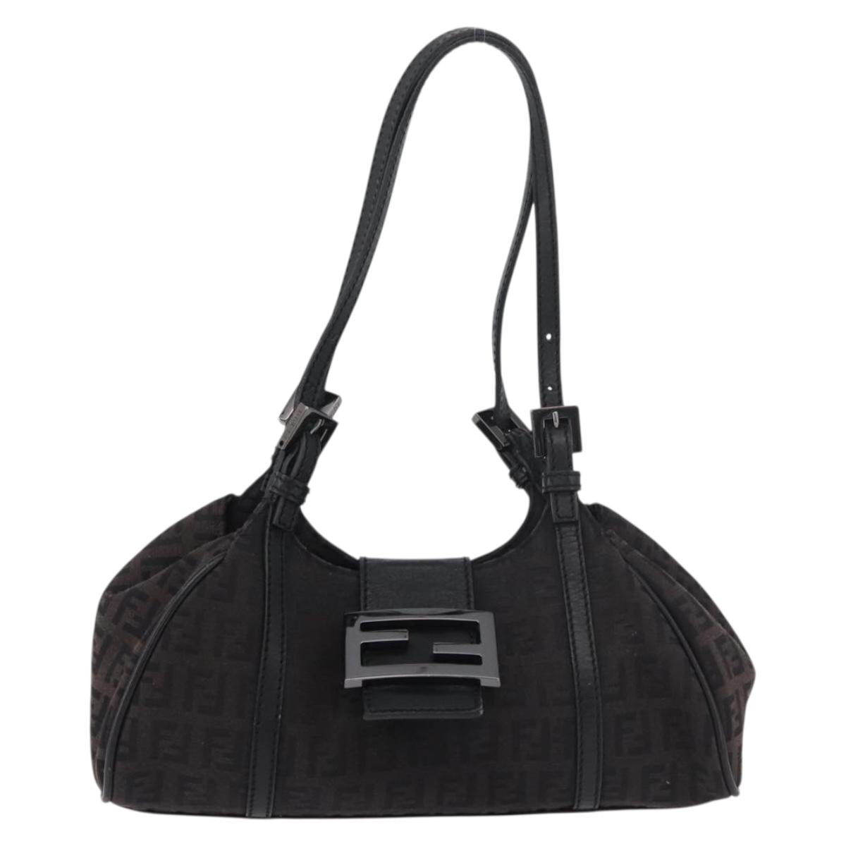 Fendi Zucchino Mia Hobo Bag Black