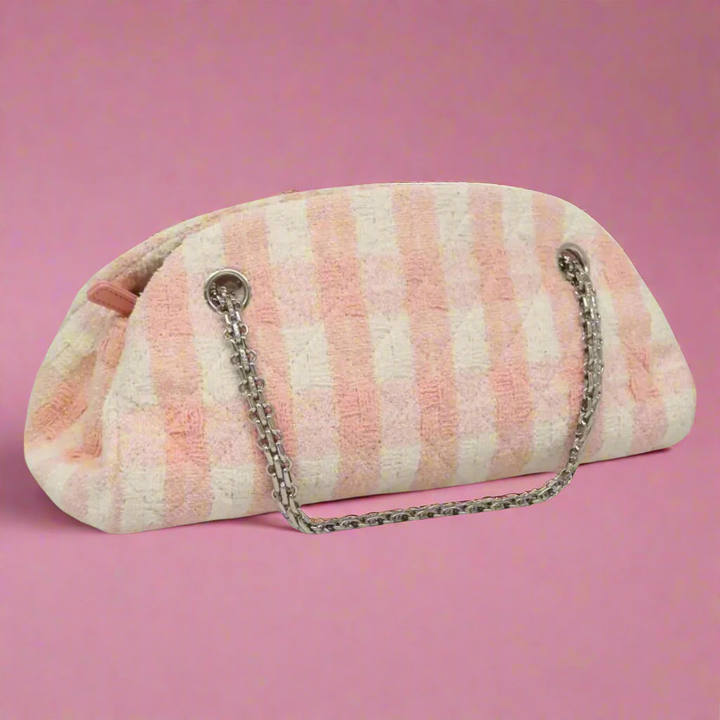 Chanel Pink and White Tweed Shoulder Bag
