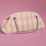 Chanel Pink and White Tweed Shoulder Bag