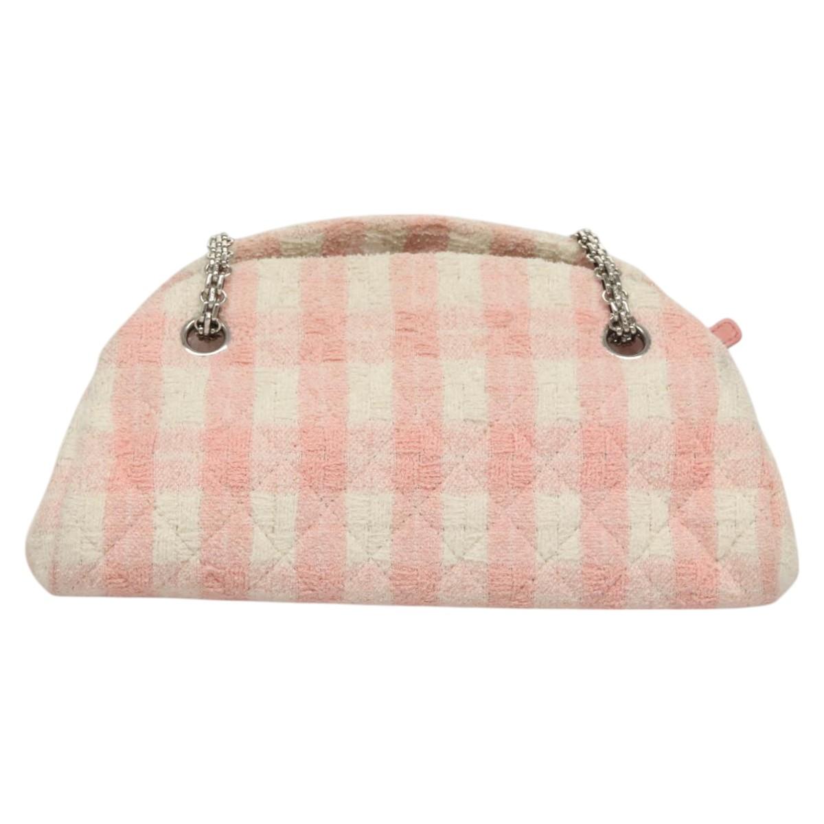 Chanel Pink and White Tweed Shoulder Bag