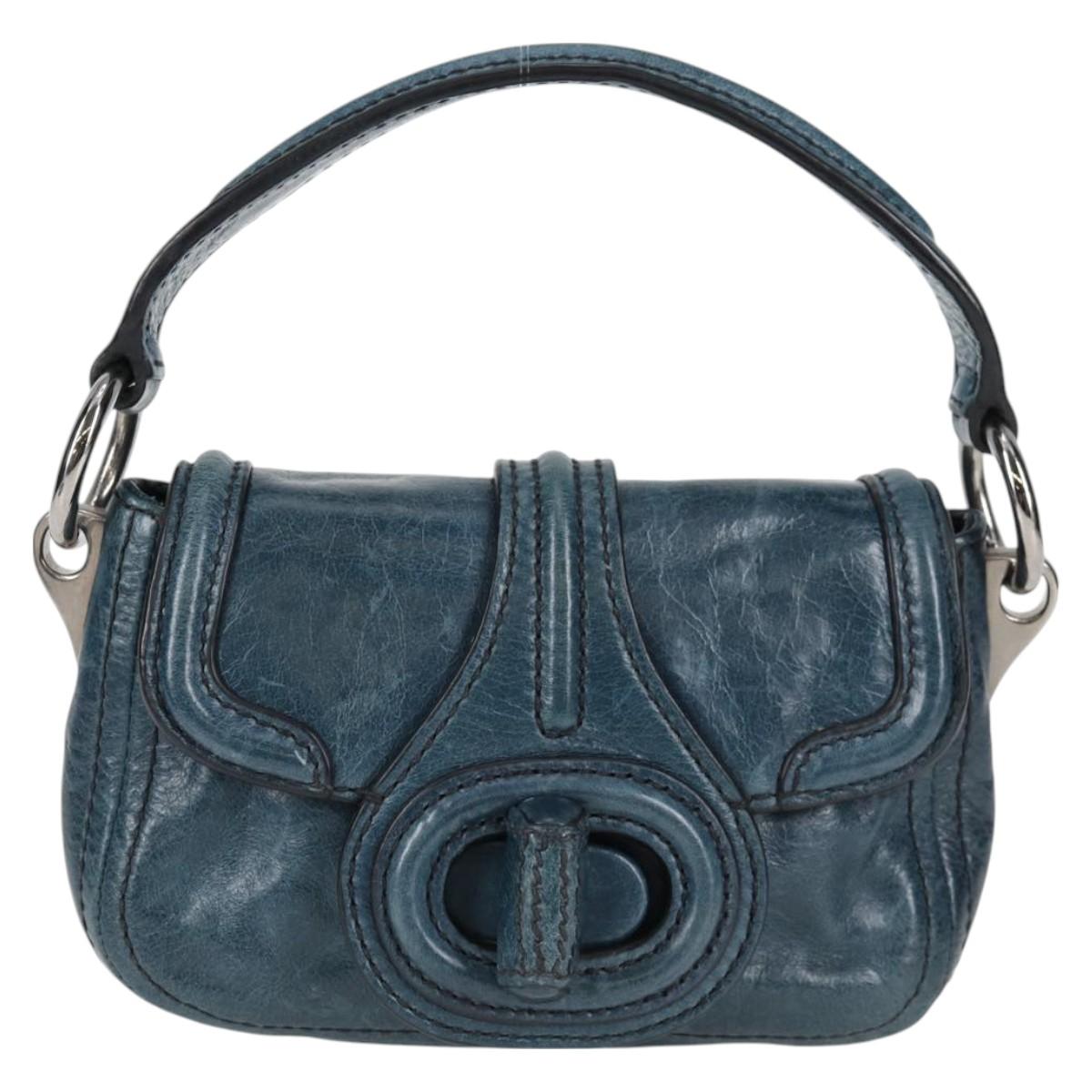 Prada Vitello Shine Sound Leather Two Way Bag Blue