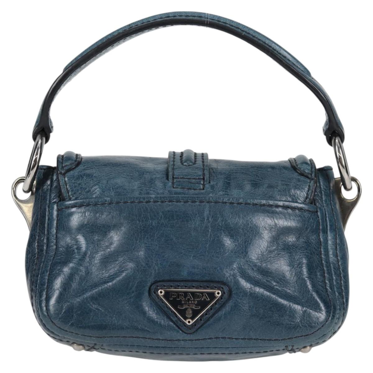 Prada Vitello Shine Sound Leather Two Way Bag Blue