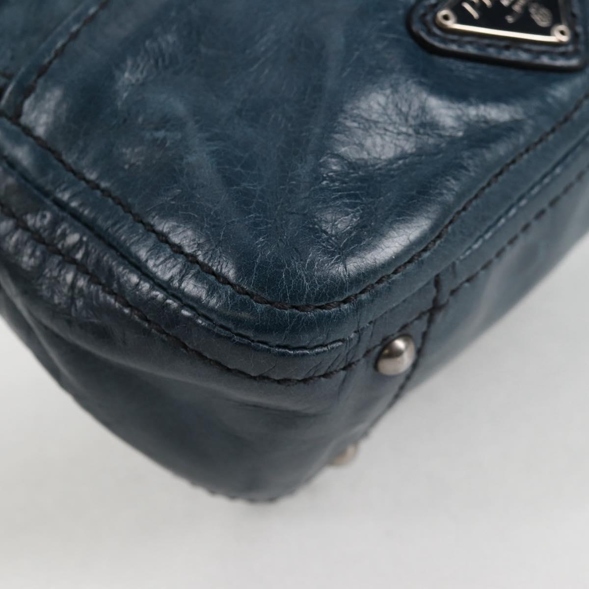 Prada Vitello Shine Sound Leather Two Way Bag Blue