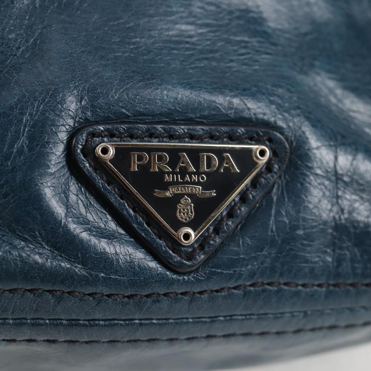 Prada Vitello Shine Sound Leather Two Way Bag Blue