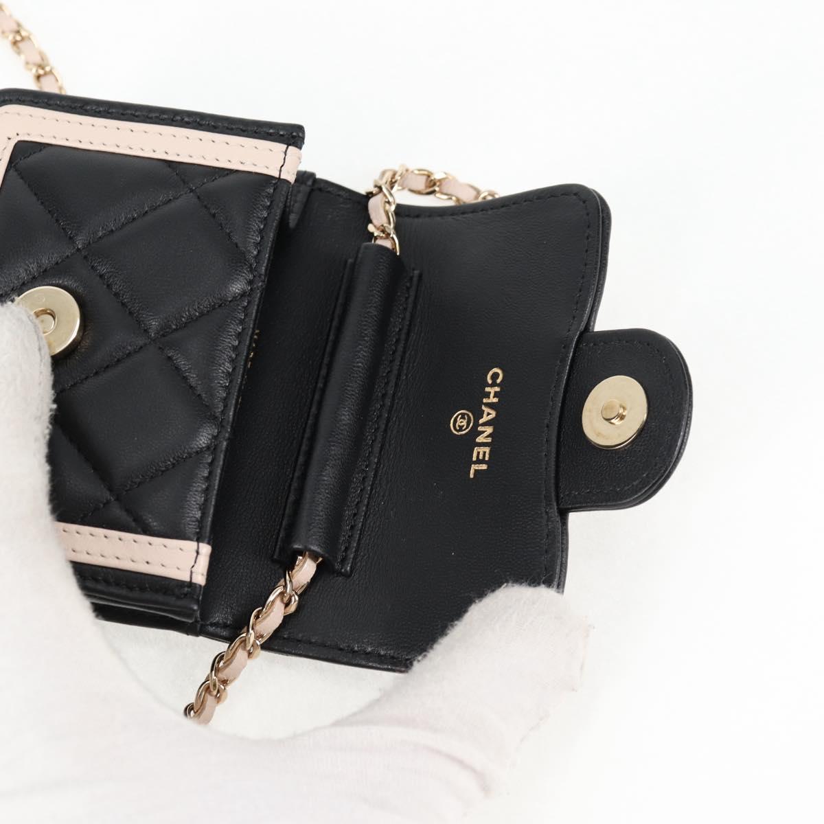 Chanel Black and White Lambskin Crossbody Chain Pouch Accessory