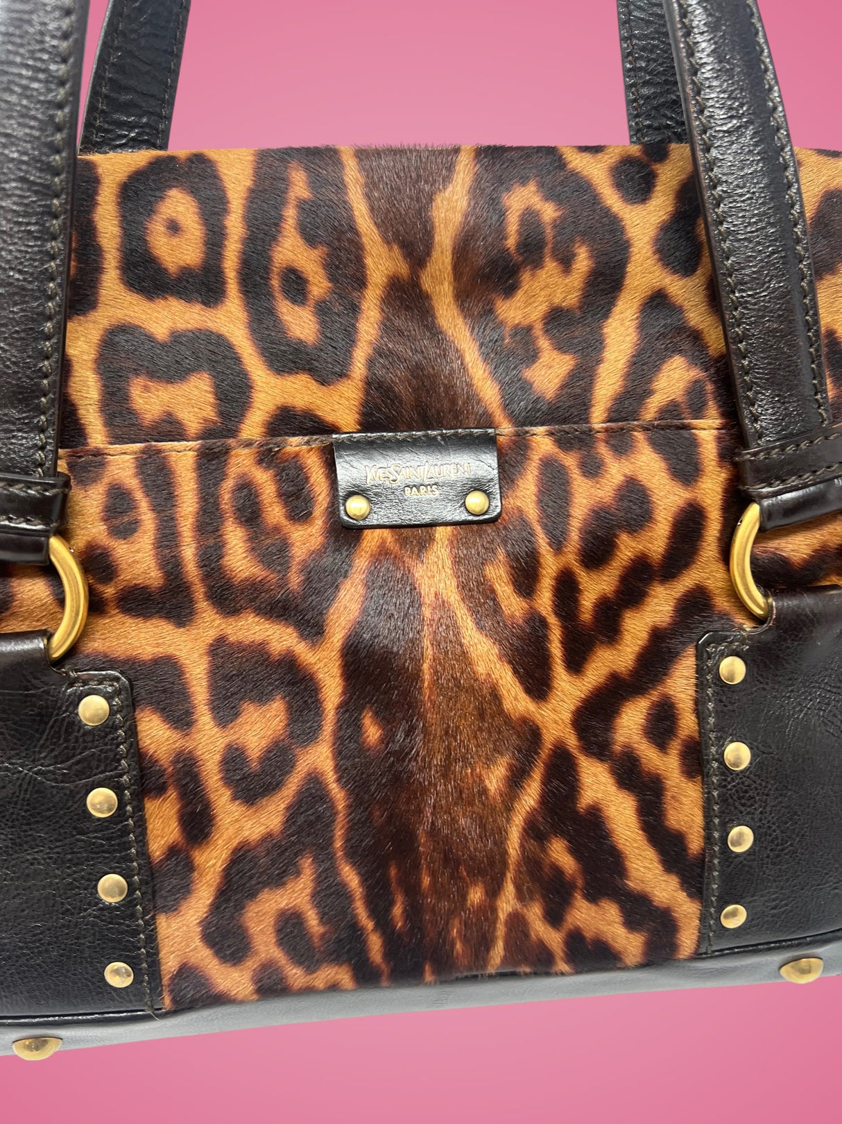YSL Leopard Print Pony Hair Shoulder Bag