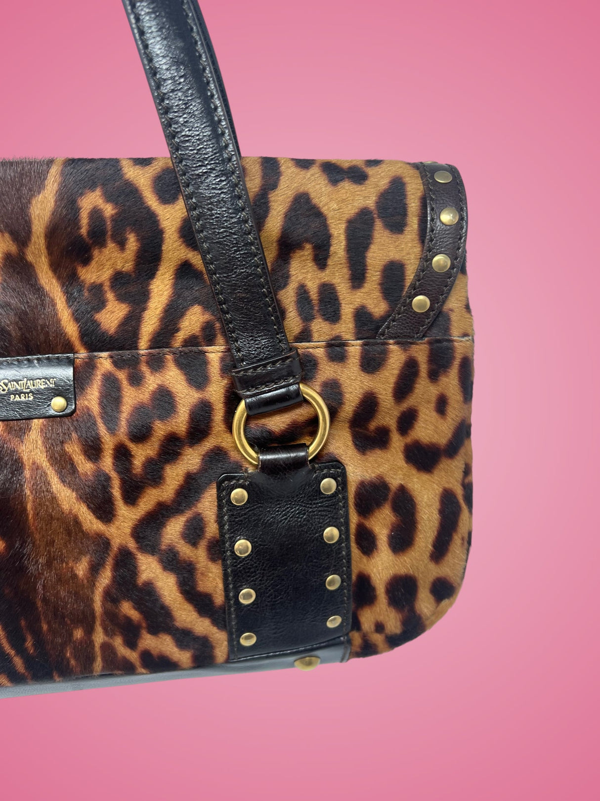 YSL Leopard Print Pony Hair Shoulder Bag