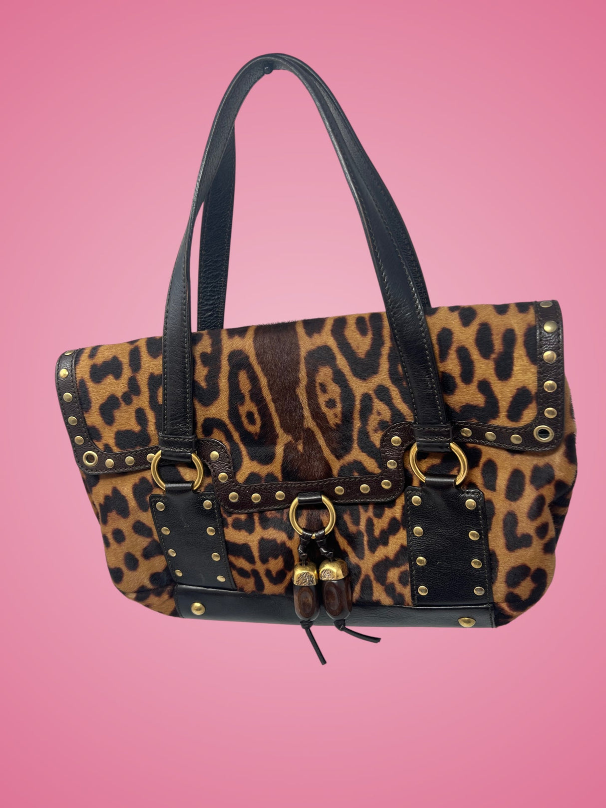 YSL Leopard Print Pony Hair Shoulder Bag