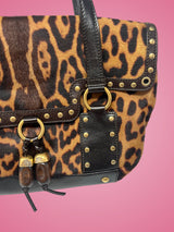 YSL Leopard Print Pony Hair Shoulder Bag