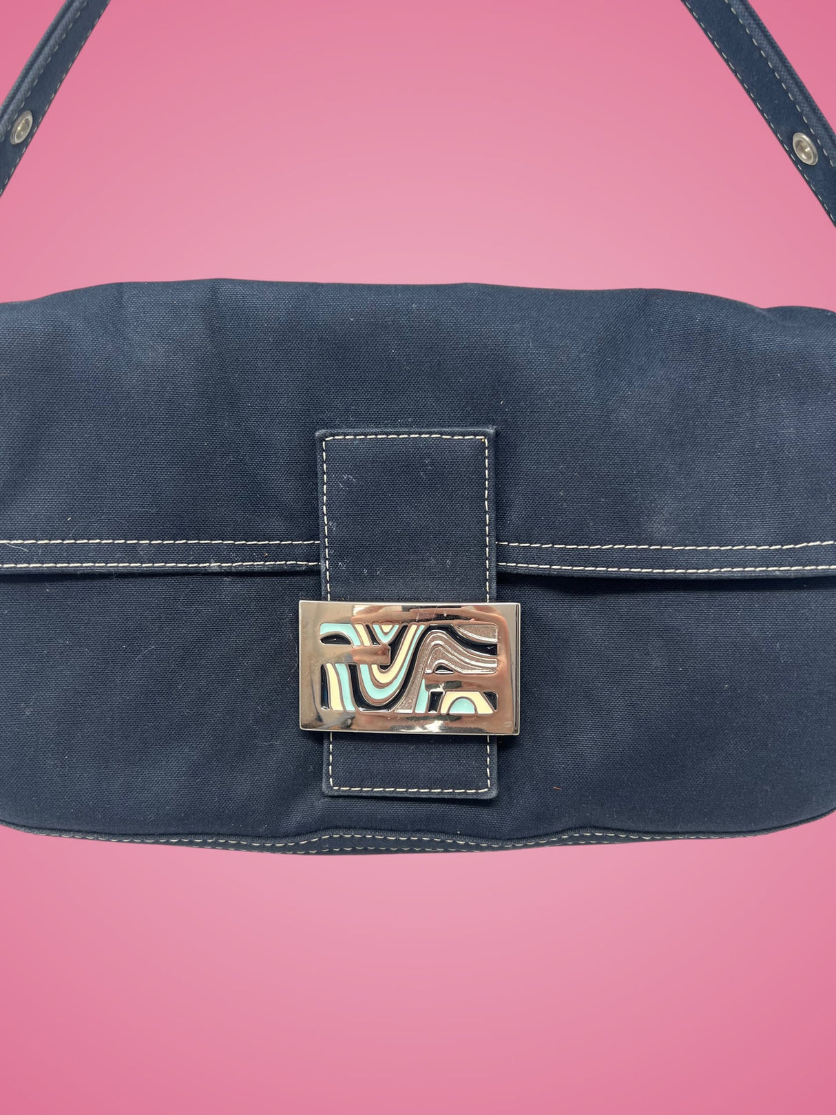 Fendi Baguette Navy Cotton