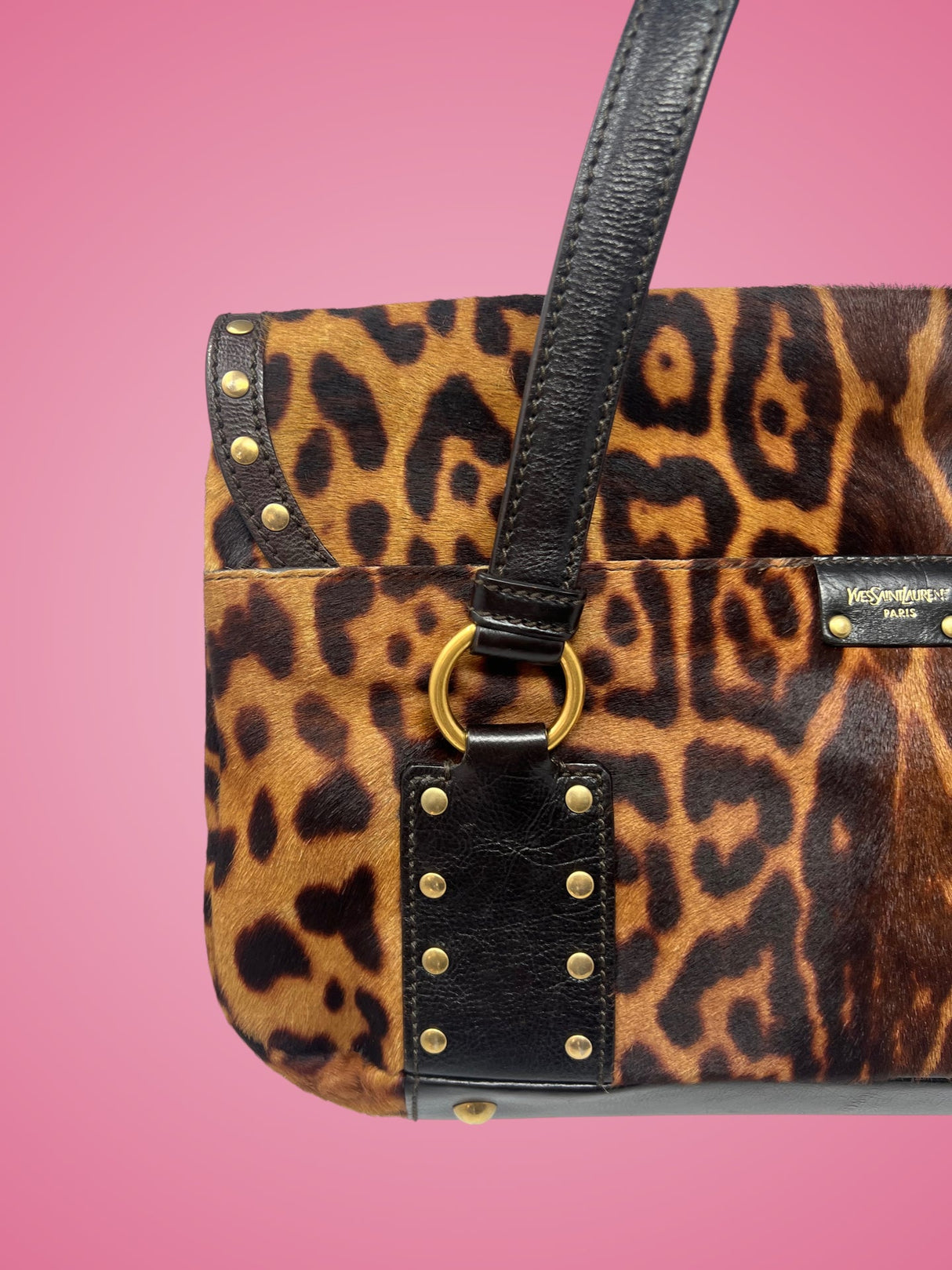 YSL Leopard Print Pony Hair Shoulder Bag