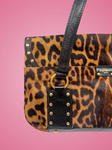 YSL Leopard Print Pony Hair Shoulder Bag