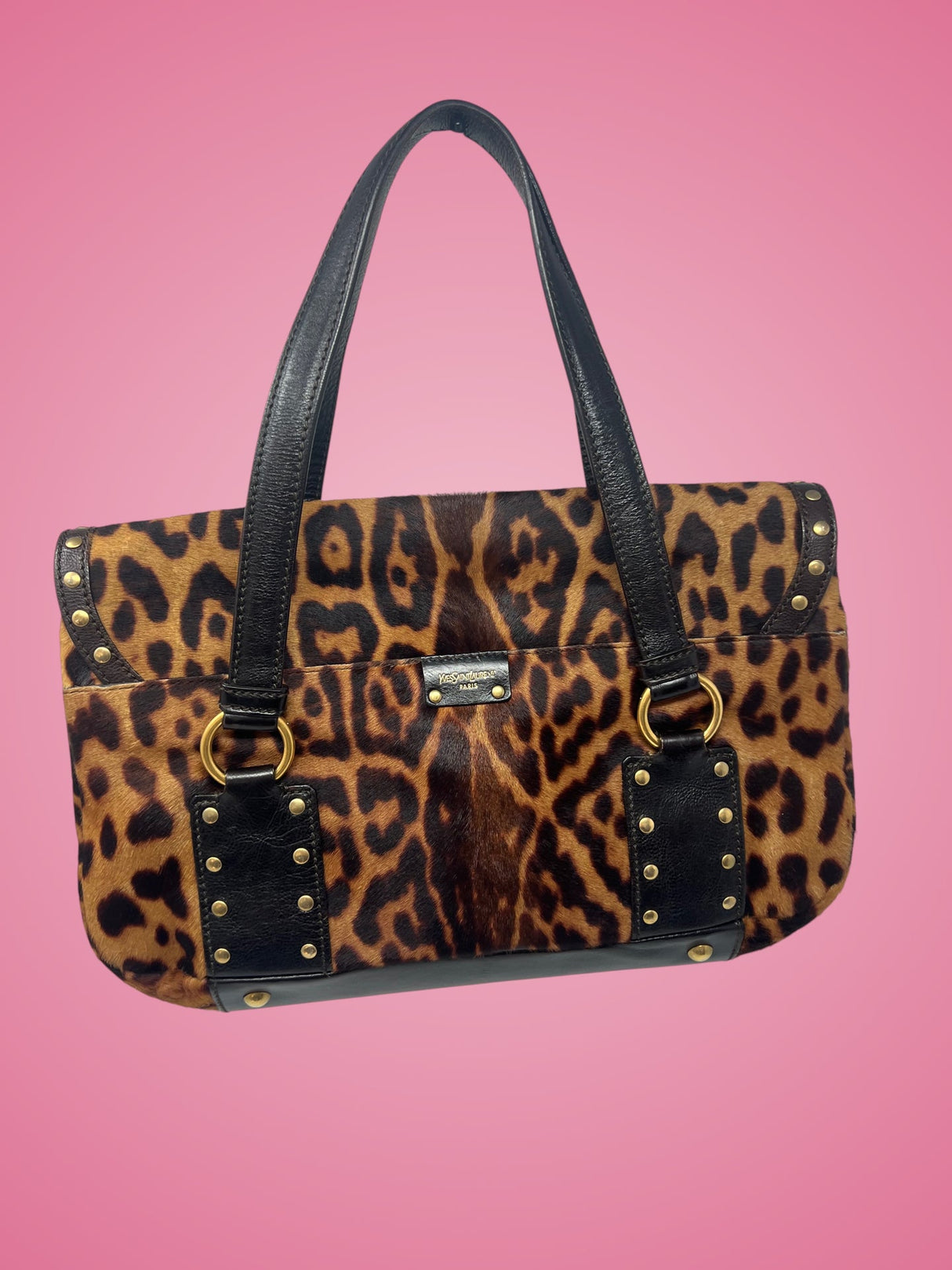 YSL Leopard Print Pony Hair Shoulder Bag