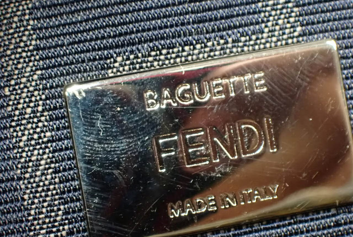 Fendi Zucca FF Multi Pocket Baguette Black Leather