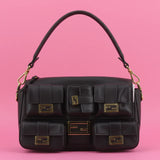 Fendi Zucca FF Multi Pocket Baguette Black Leather