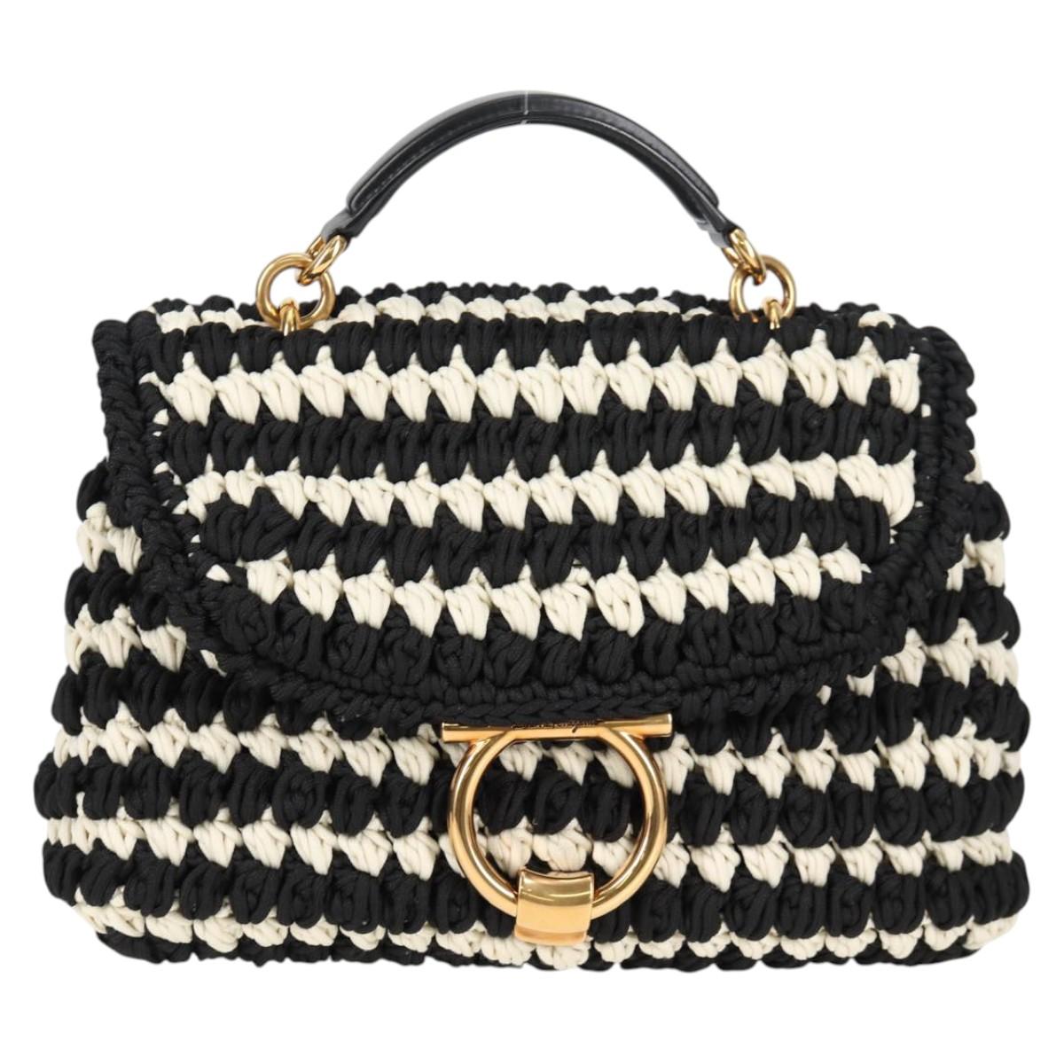 #49 Salvatore Ferragamo Margot Gancini Bag Polyester 2Way White Black