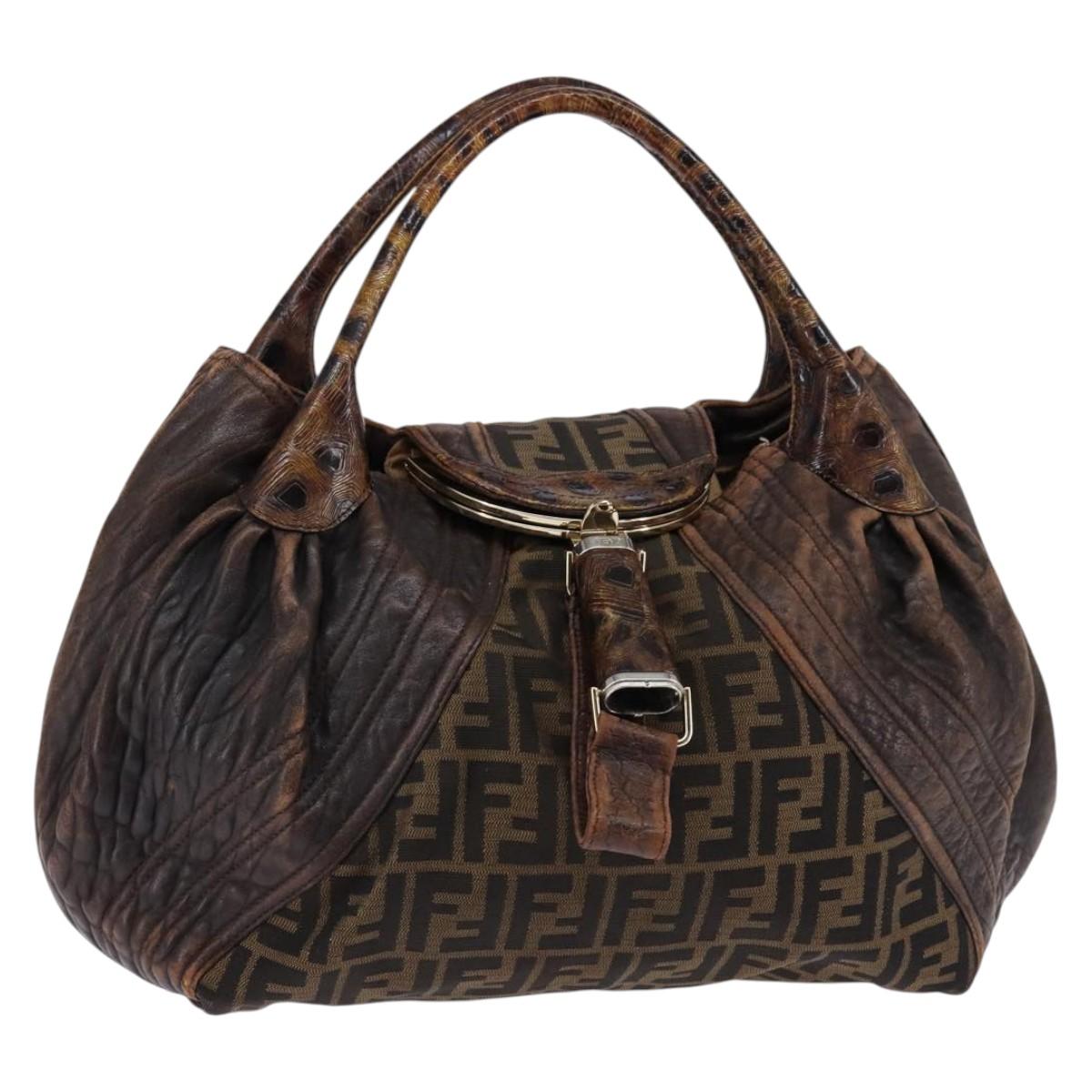 FENDI Zucca Canvas Spy Bag Brown Black Silver gold Auth yk19686